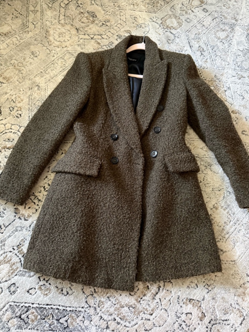 Zara Double-Breasted Pea Coat in Olive